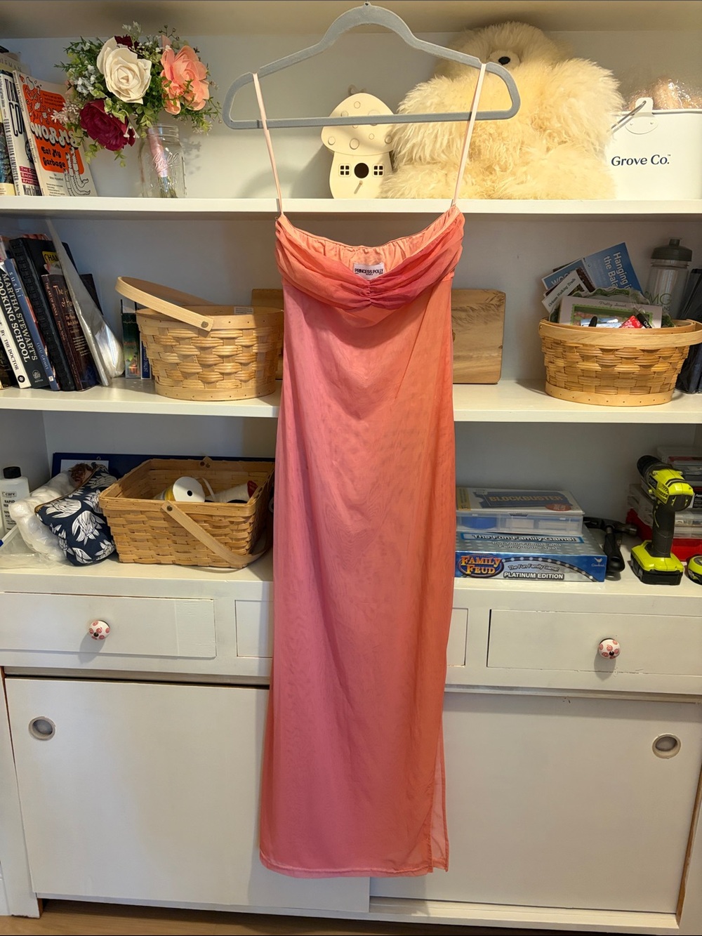 Princess Polly Coral-Peach Strapless Cowl Slip Dress